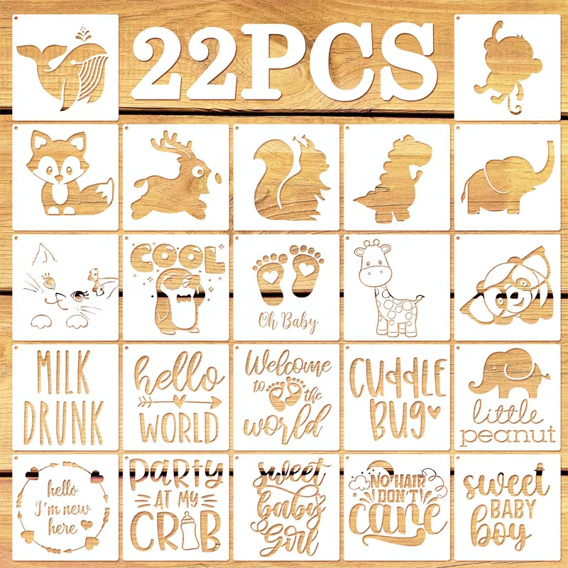 Cute Baby Shower Stencils for Painting on Fabric Shirts Bags Small Animals Theme DrawingTemplates
