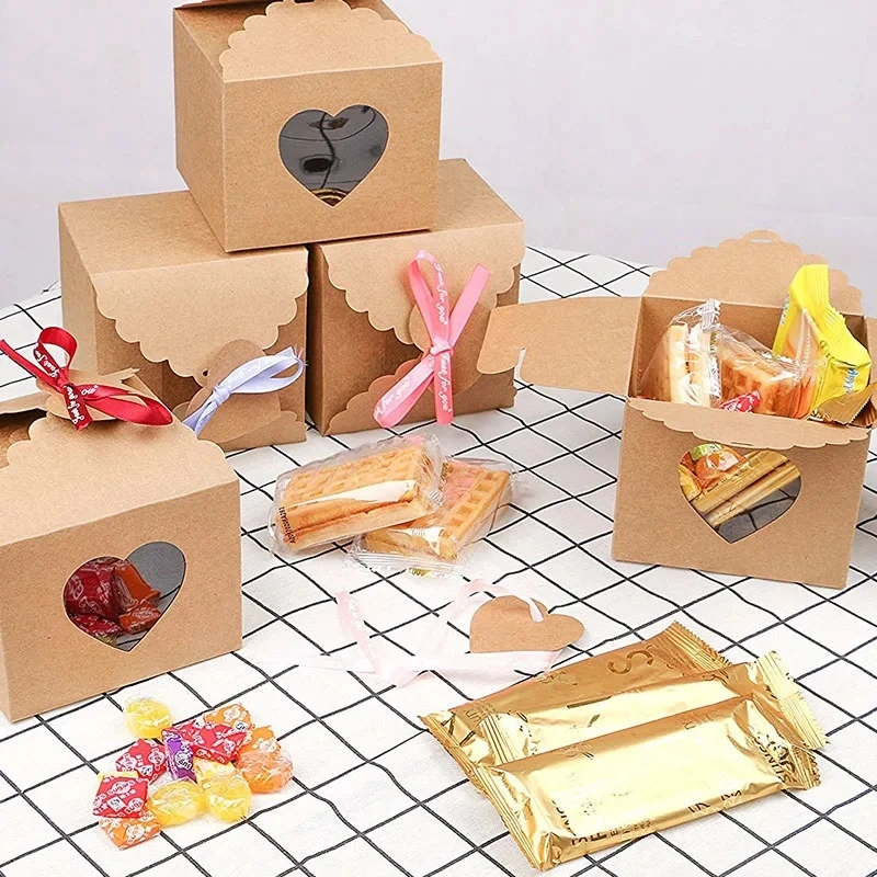 
Wholesale Birthday Disposable Brown Kraft Take Away Paper Cup Cake Cookie Packaging Bakery Box With Window 