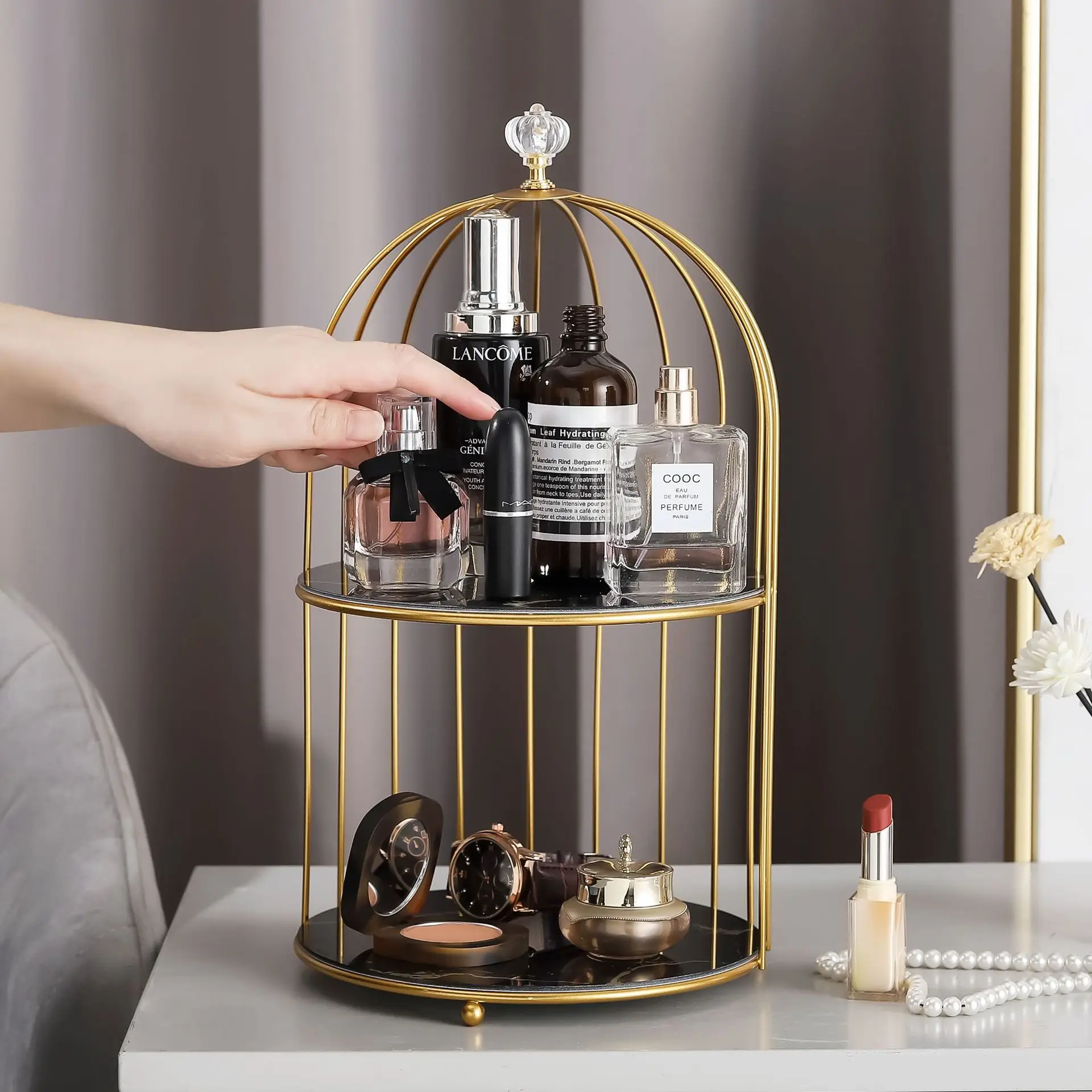 Home Storage Minimalist Half Bird Cage Marble Cosmetic Storage Rack Dresser Rack Wrought Iron Shelf For Bathroom Bedroom Kitchen