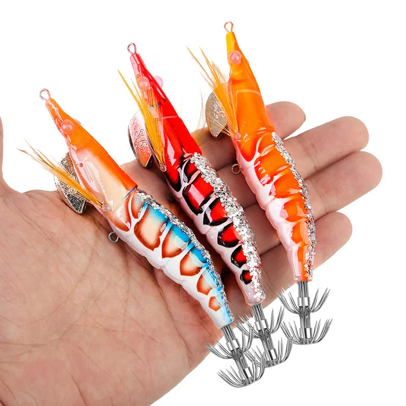 OEM 3.0# 3.5# Bionic 3D eyes Wood Shrimp Luminous Sea Lure Luminous Wooden Shrimp Cuttlefish Lures Octopus Bait Egi Squid Jig
