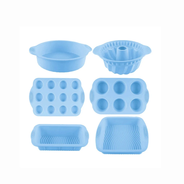 6pcs Silicone Bakeware Set cake tools Cookie Sheet Silicone Cake Molds baking pan Set for Muffin Loaf Bread Pizza