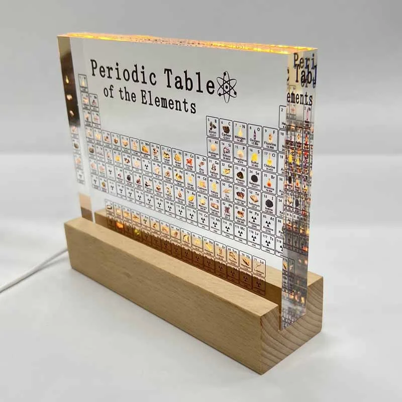 Fast dispatch Chemical Periodic Table With Wood Base For Students Teacher Gifts Decoration Crafts Acrylic Desktop Display Block