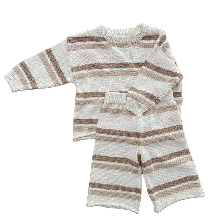 Organic Cotton Striped Cotton Suit for Baby Casual Two-piece Set with Long Sleeves and Pants Sleep Suit Baby Unisex Full BAGE