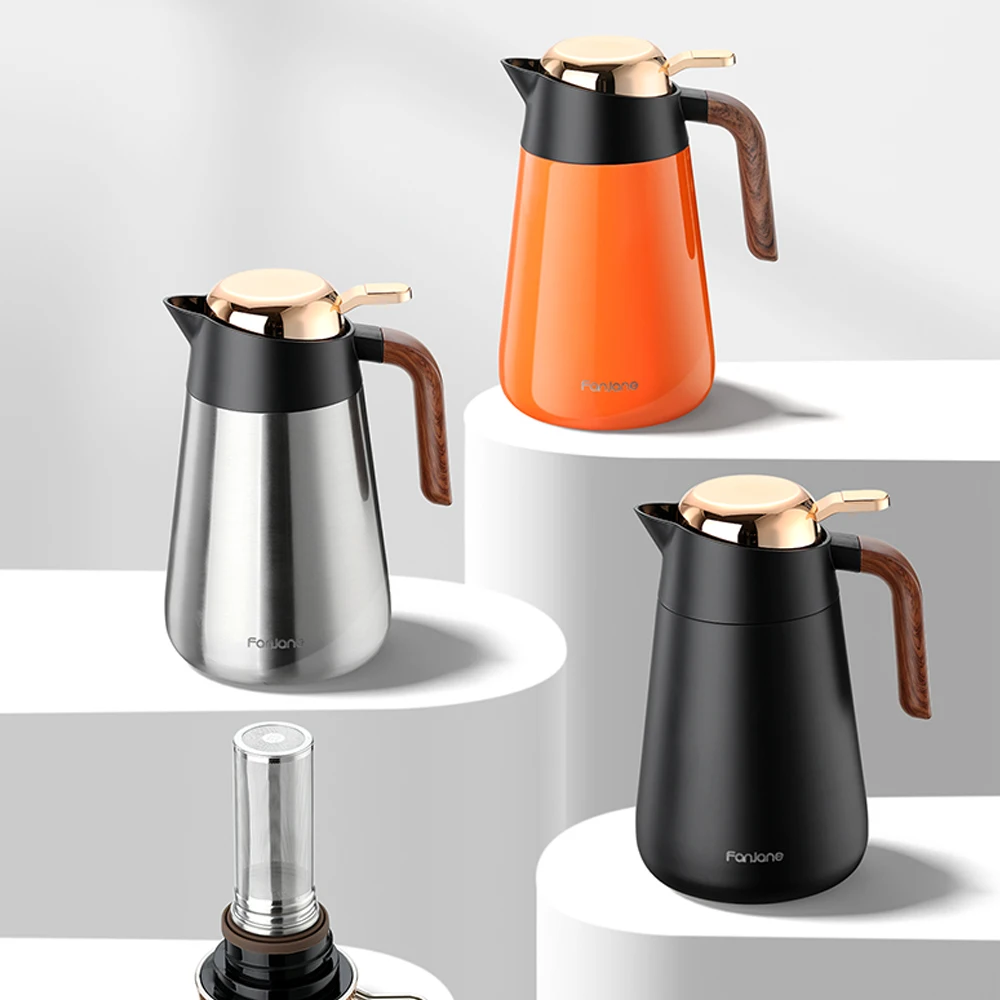 Large Capacity Insulated Thermal Water Jug Thermos Stainless Steel Tea Coffee Pot with Tea Infuser and handle