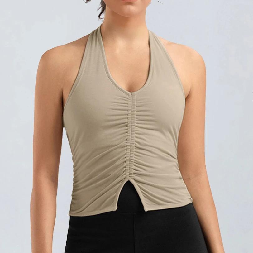 Women Sleeveless Halter Tank Tops Gym Push Up Fitness Top Breathable Quick Dry Running Vest