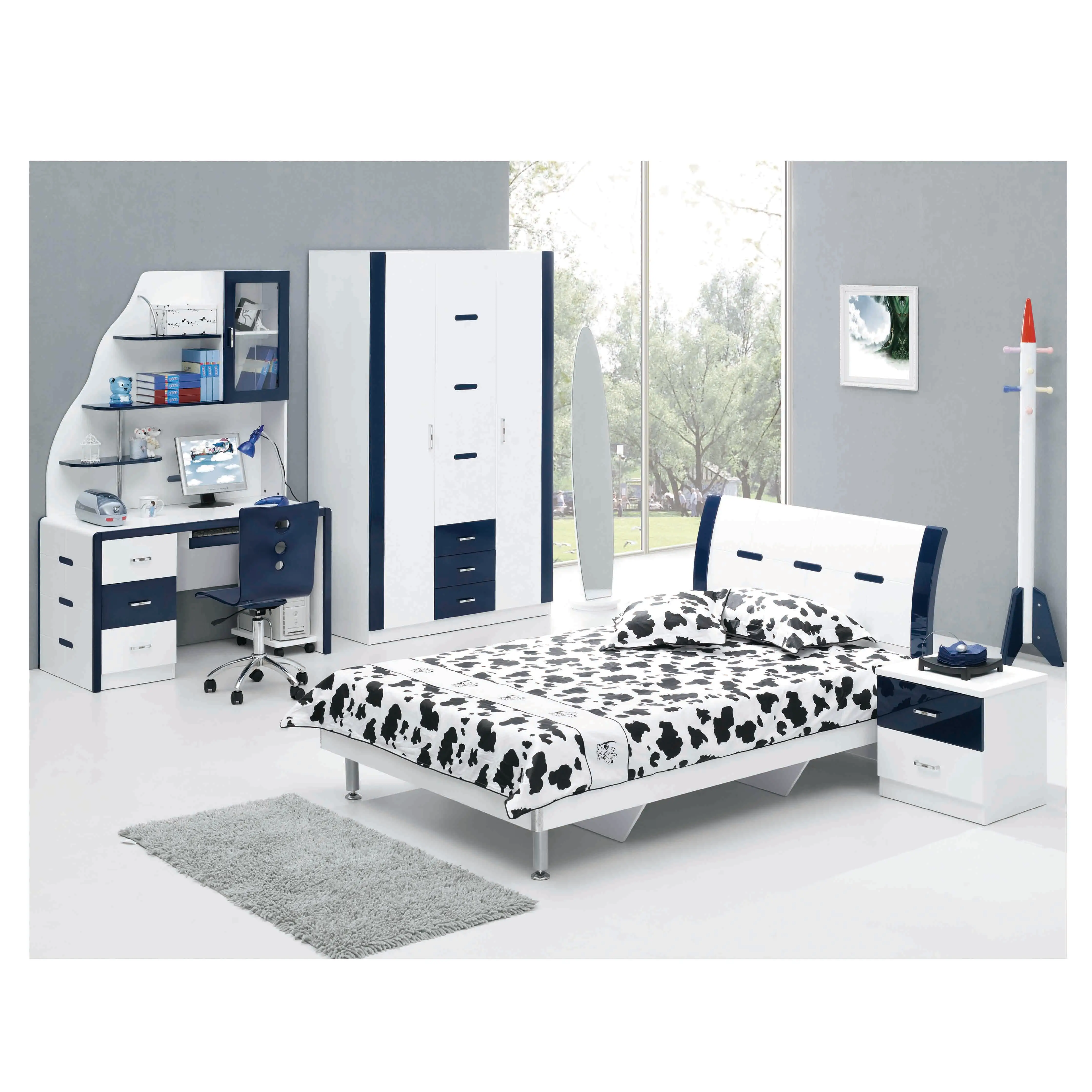 High Quality Wooden Kids Bedroom Furniture EUAD003 Children Bedroom Set With Study Desk