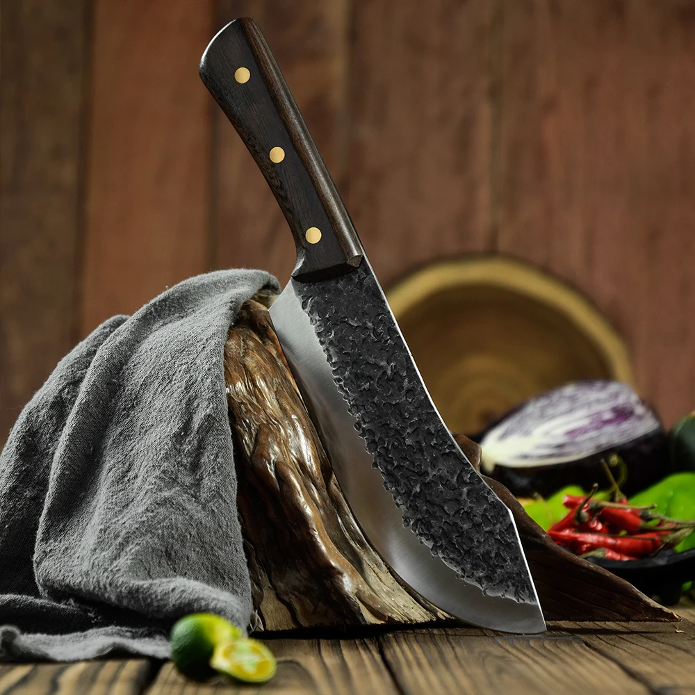 Xingye Sharp 7 Inch Kitchen Knife 5CR15 Forged Hammered Slaughter Knife Wenge Wood Handle Cleaver Long Knife Outdoor