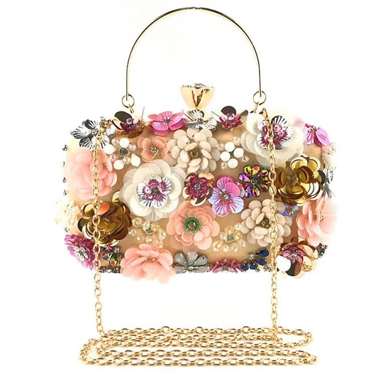 
Women Embroidery Beaded Flower Full Dresses Metal Frame Party Evening Clutch Bag Purse Wallet 