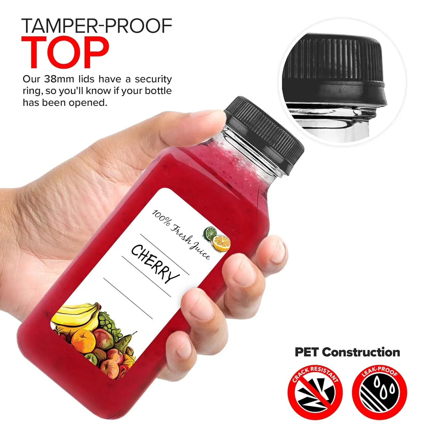 12oz Juice Plastic Bottle Beverage Square Bottle With Plastic Cap PET Plastic Bottle