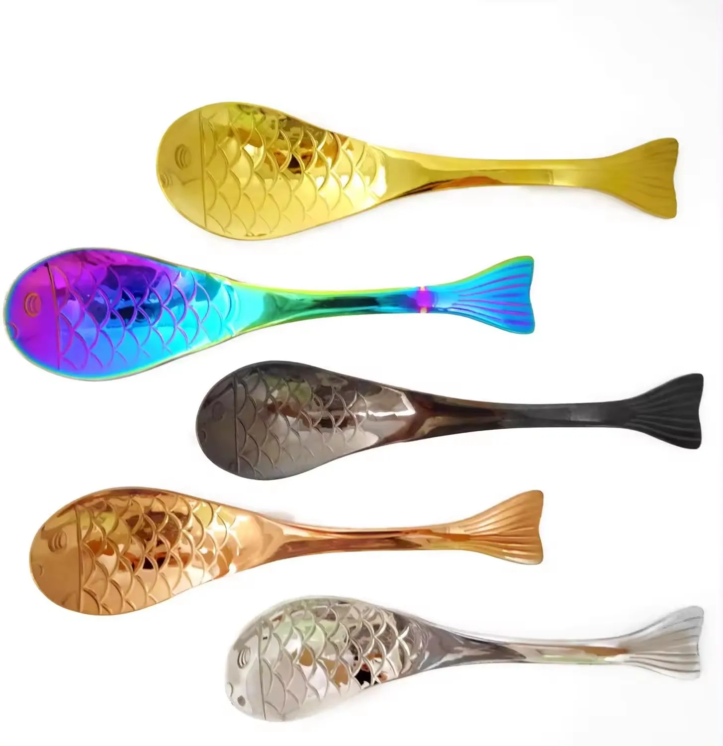 Silver Fish Spoon 304 Stainless Steel Asian Soup Spoon Short Handle Spoon for Dessert Coffee