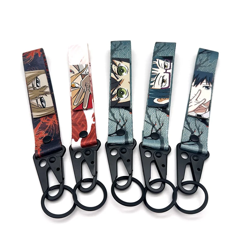 Fashion Anime Keychains Custom Japanese Anime Woven Patch Carabiner Keychains Creative Wrist Strap Short Lanyards Keychains