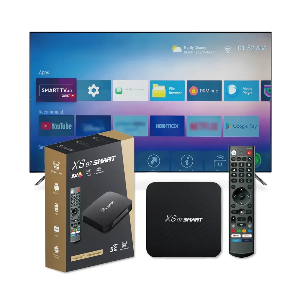 Wholesale Private Label Amologic S905Y4 XS97 SMART   Voice Control 4K*2K 60Fps Android Tv Box best streaming device