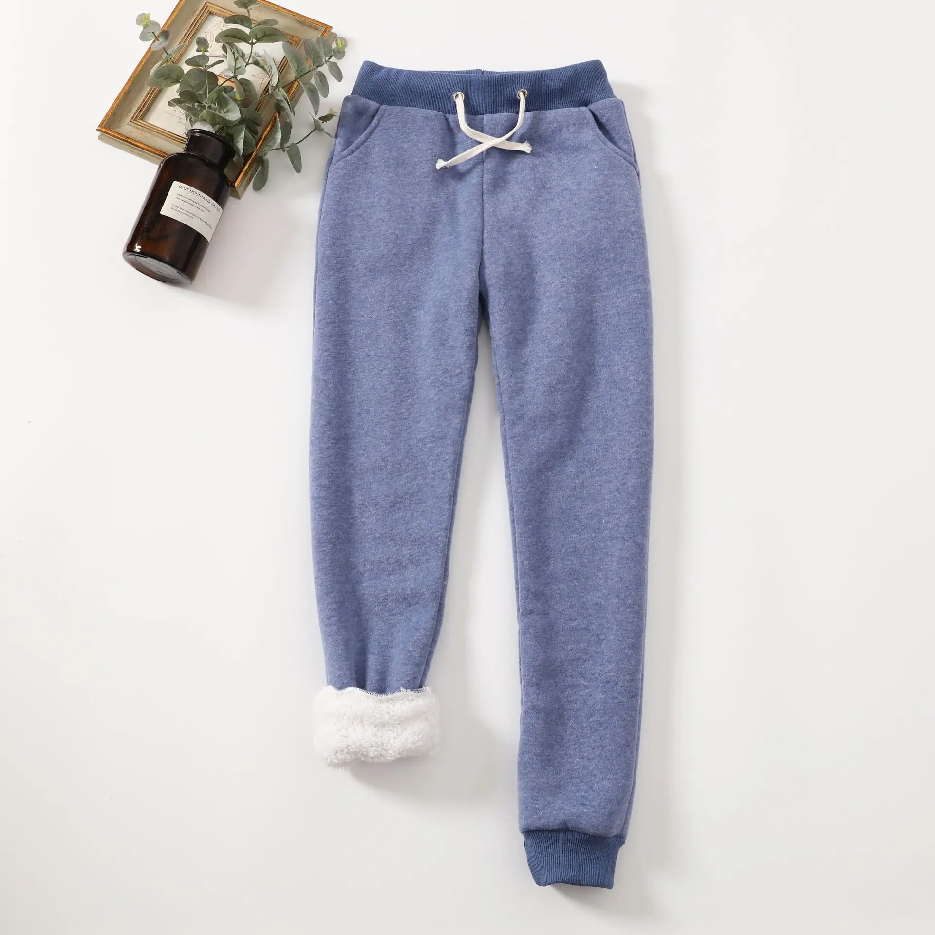 New Korean version lamb velvet solid color warm casual pants ladies plus velvet thickened women winter pants