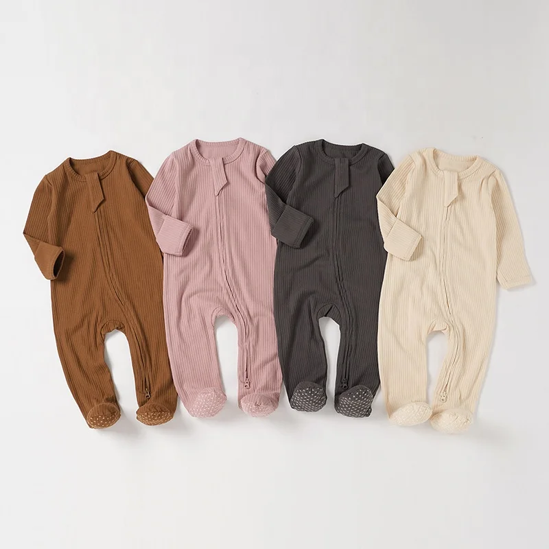 Cotton Knitted Baby Boy Spring Clothes Romper Autumn Footed Infant Sleepsuit, Infant Clothing, Ribbed Pajama