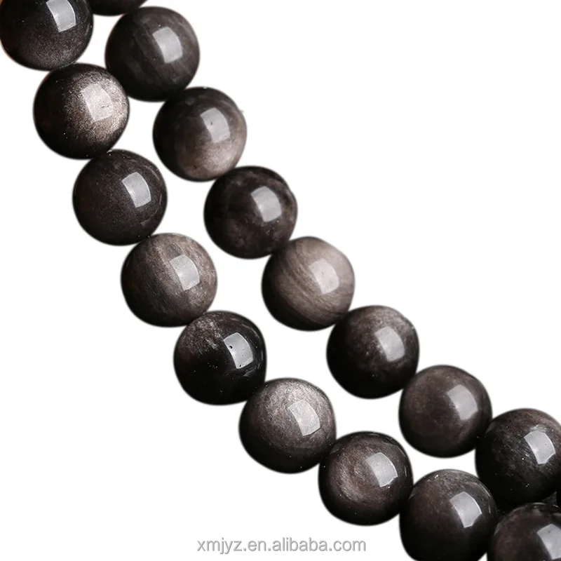 Certified Jewelry Natural Silver Obsidian Loose Beads Crystal Diy Jewelry Accessories Semi-Finished Products Round Beads