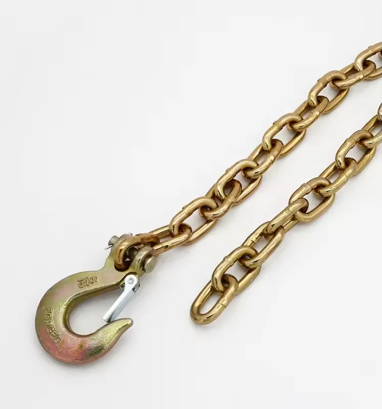 us alloy steel yellow chrome plated g70 chain towing chain for truck with sling hook