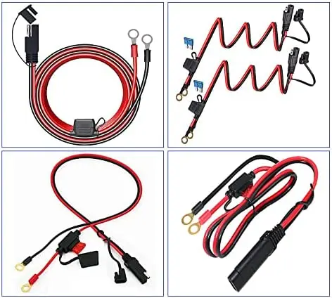 Ring Terminal Eyelet SAE Battery Extension Cable with 2FT 16AWG 10A Protection Fuse SAE Connector for Motorcycle Cars