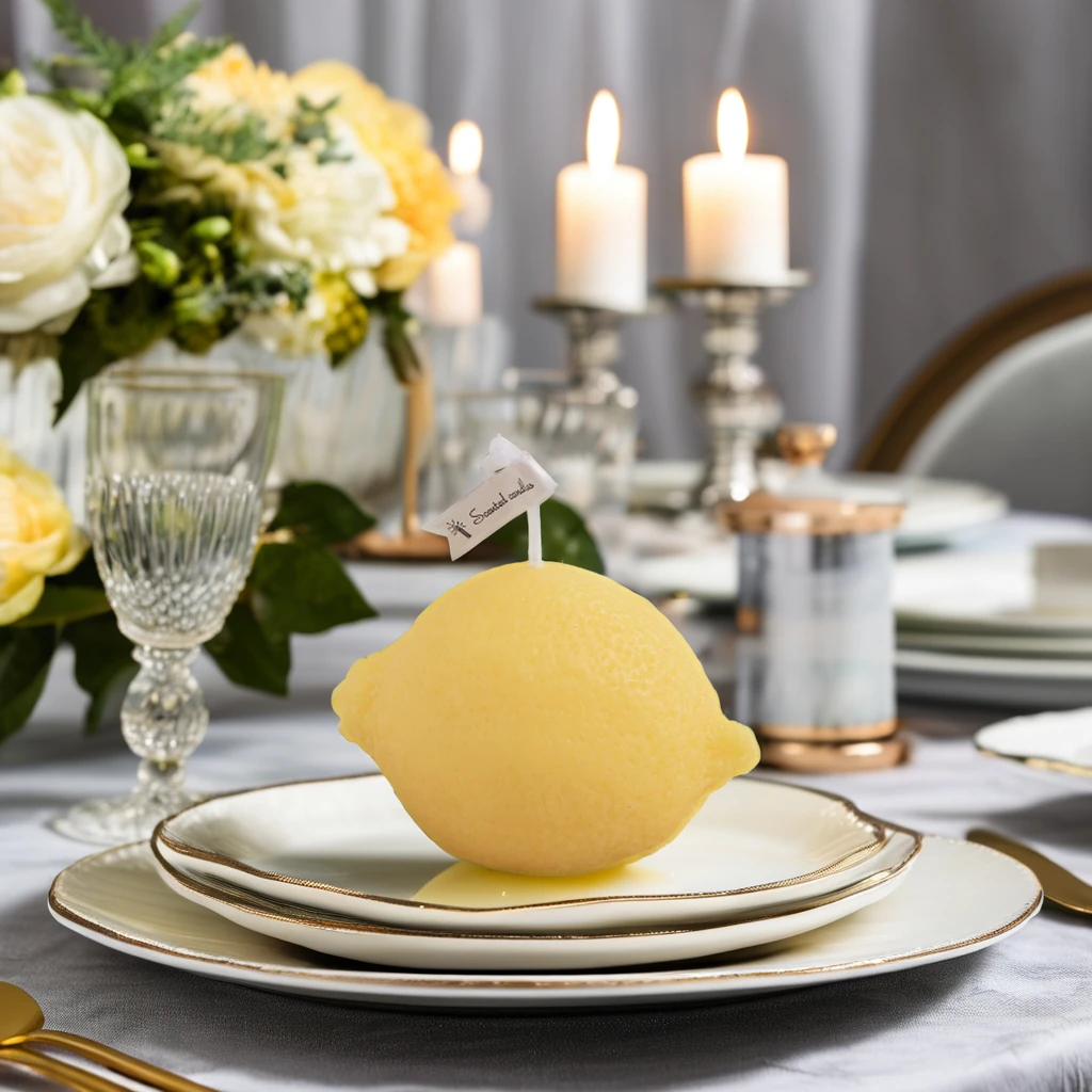 Wholesale Home Decor yellow color Lemon scented Fruit candle bu hand gift soy wax scented candles