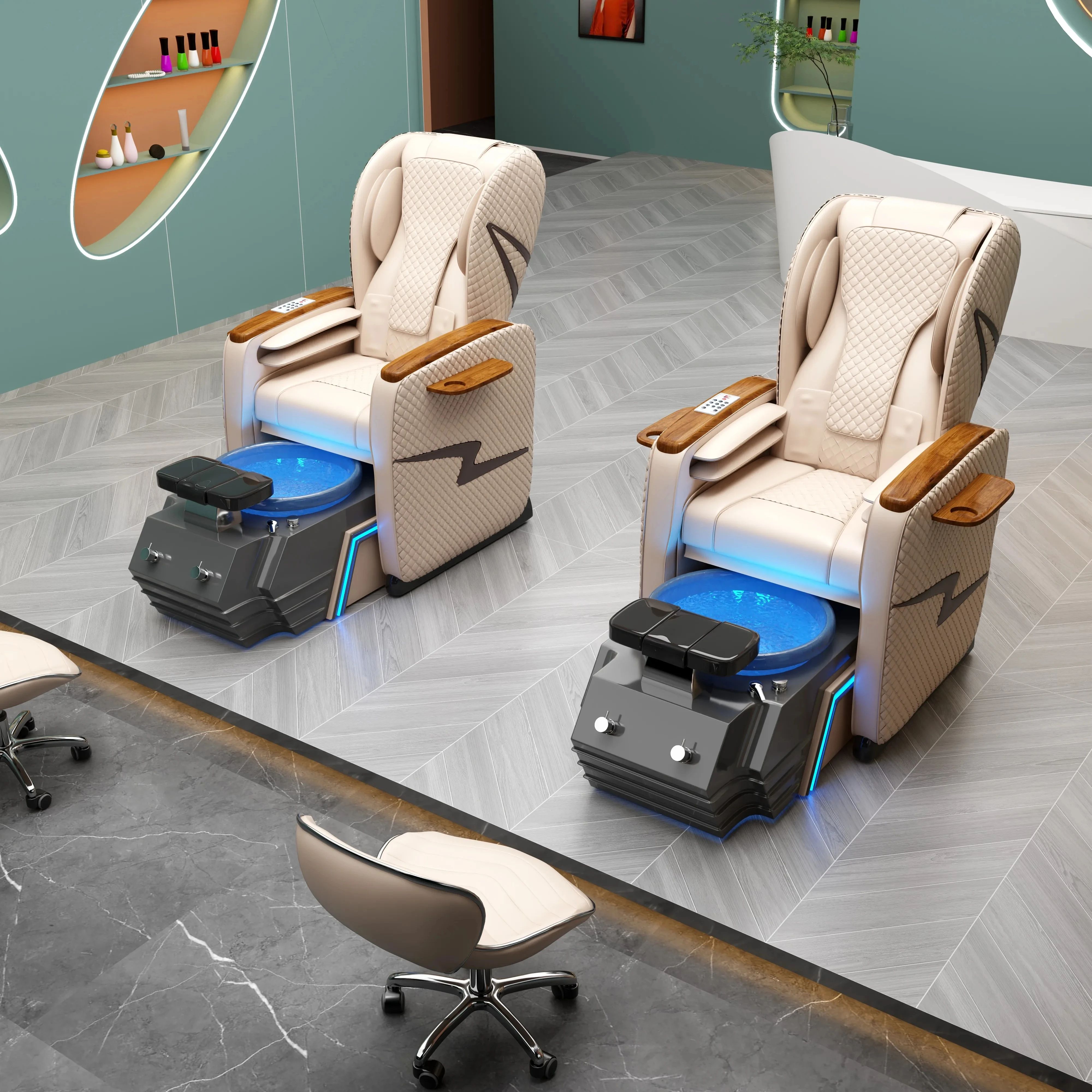 Wholesale Modern Luxury Beauty Nail Salon Furniture Pipeless Whirlpool Discharge Pump Foot Spa Massage Pedicure Chair