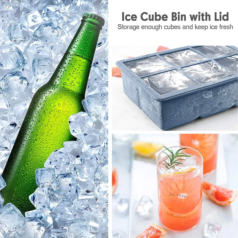 6 Cavity Stackable Big Silicone Square Ice Cube Mold  Silicone Ice Cube Tray Silicone Ice Cube Freezer Molds for Freezer