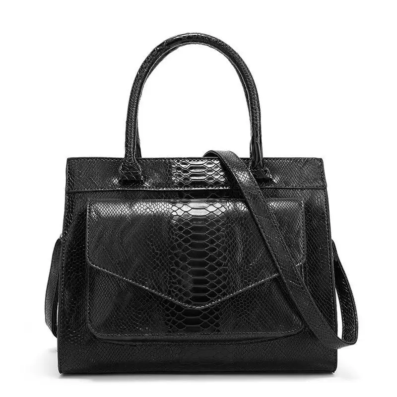 High Fashion Faux Alligator Leather Large Capacity Female Handbag Long Strap Shopping Bag With Front Pocket