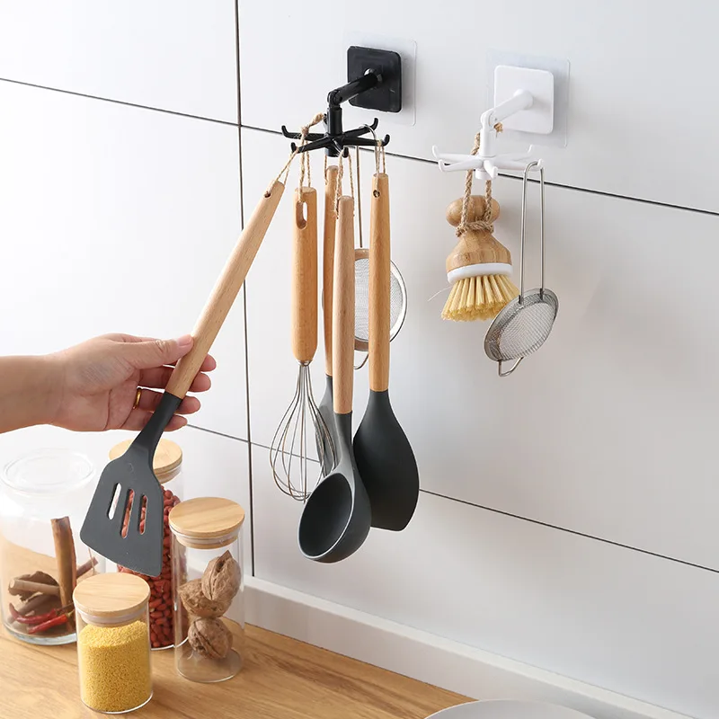 Multifunctional Rotatable Self Adhesive Hooks ,Strong Sticky Kitchenware storage Hooks