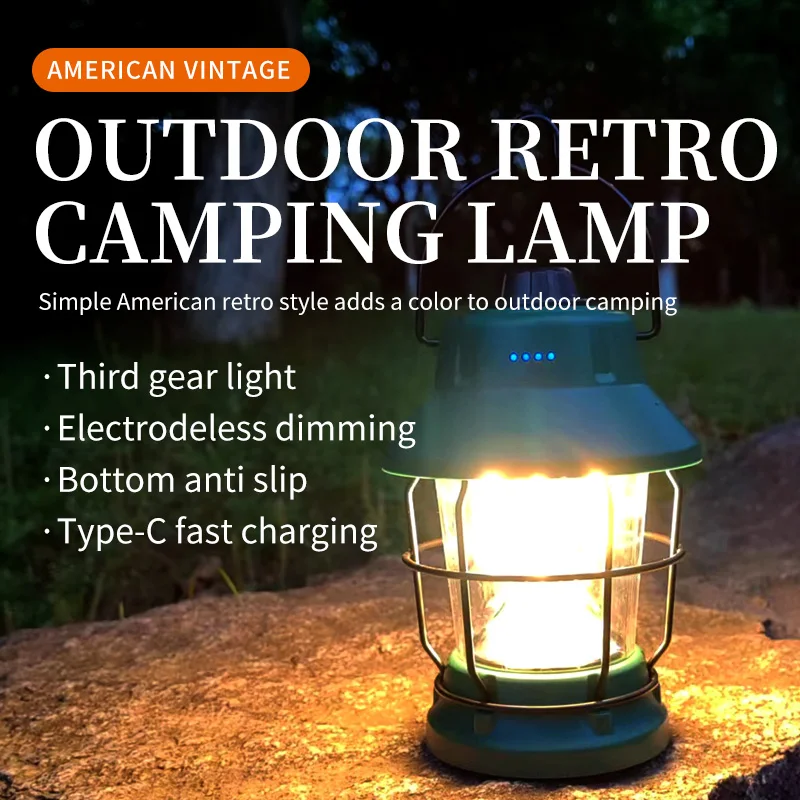 Portable Tent Vintage Lamp USB Rechargeable Water Proof Retro Outdoor LED Camping Light Lantern