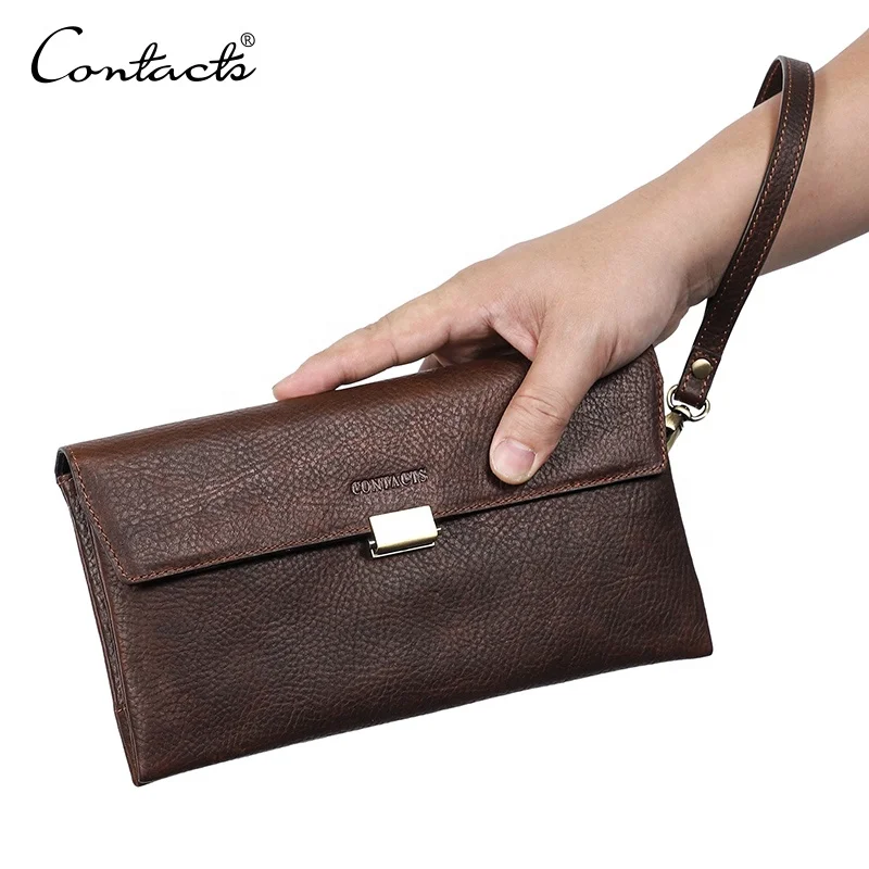 RFID Blocking luxury Vegetable Tanned Genuine Leather Wristlet Hand bag Designer Cellphone Men Clutch Long Wallet Clutch Bag