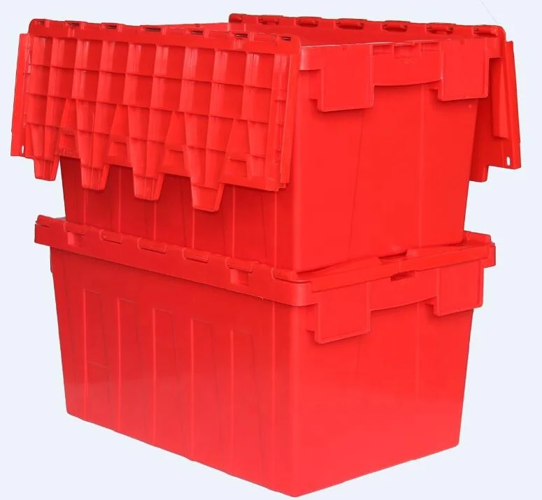 Warehouse Stacking PP Tote Attached lid Nest Plastic Crate Plastic Moving Box