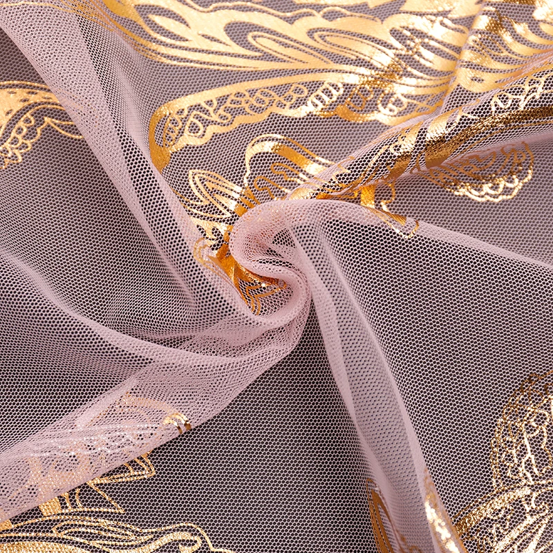 Cheap Price Dress Gold Foil Print Composition Tulle Fabric