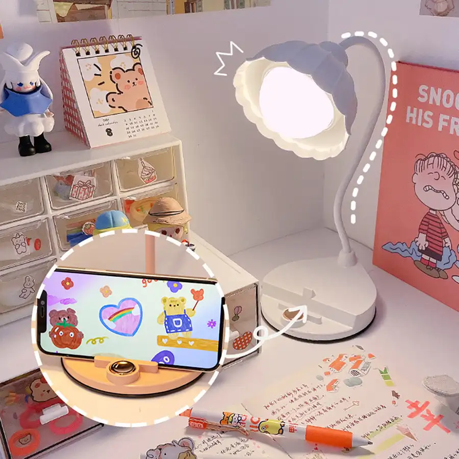 Cute Floral Spotlight Stand Desk Night Light LED Desk Lamp Cordless Table Light Mini Cute Lamp Touch Control with 360 Bendable