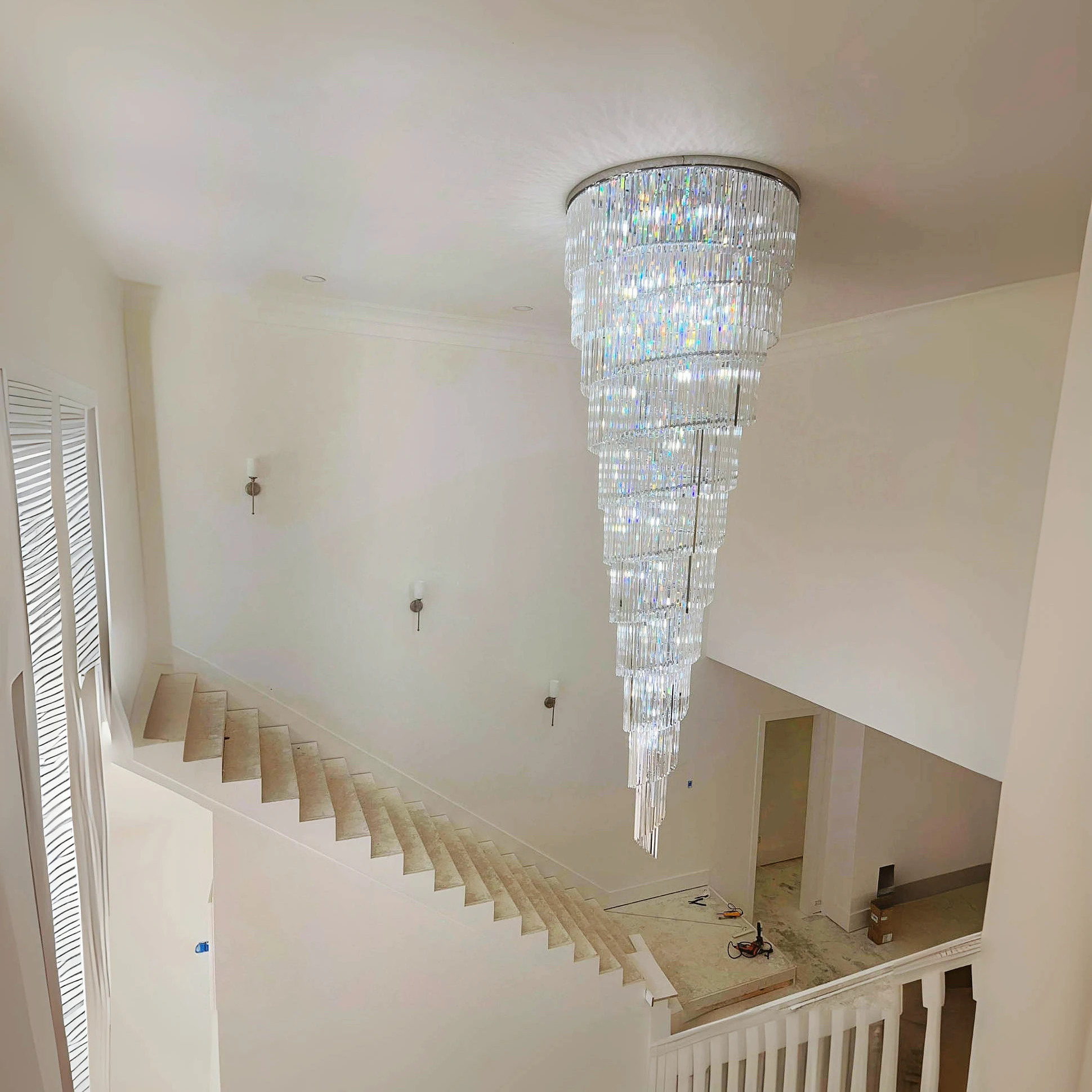 hanging crystal luxury k9 long lobby staircase chandelier stairs pendant lamp