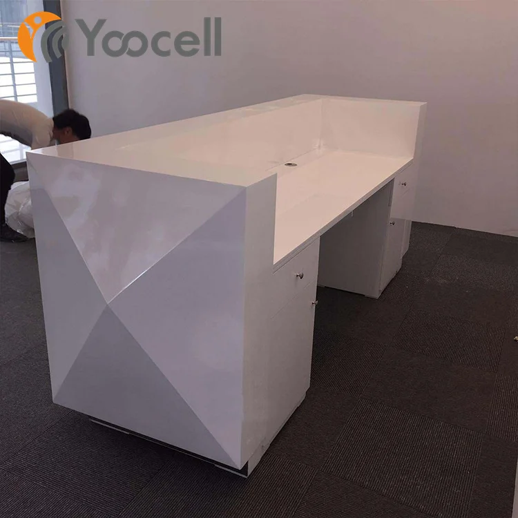 
Yoocell white polyhedron special design counter reception desk cash table for hair salon and beauty salon 