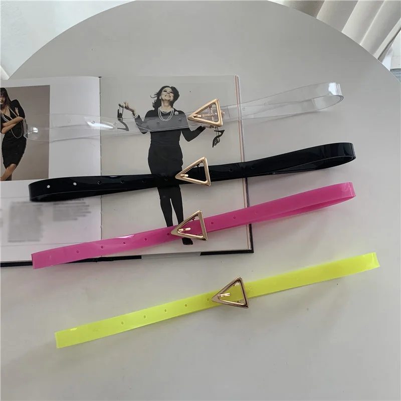 New Design Women PVC Transparent Thin Belt Triangle Pin Buckle Waist Strap Harajuku Trouser Jeans Dress Lady Clear Belts