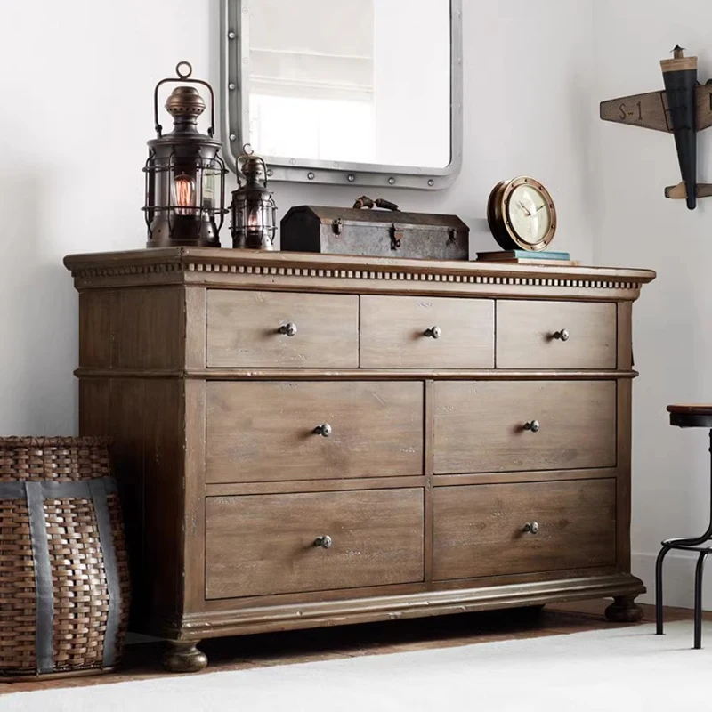 RH American solid wood seven bucket cabinet oak to do old drawer storage cabinet living room retro wall storage cabinet custom