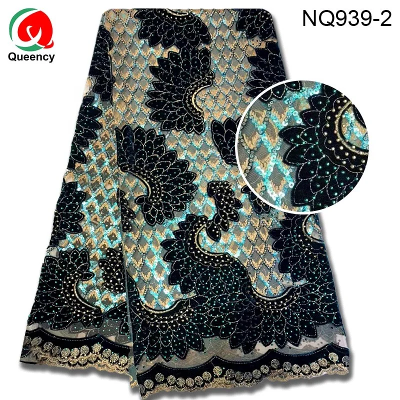 Sequin lace embroidery net fabric velvet sequin tulle fabric Lace Decoration and Club Dress Type One Shoulder Ruffle