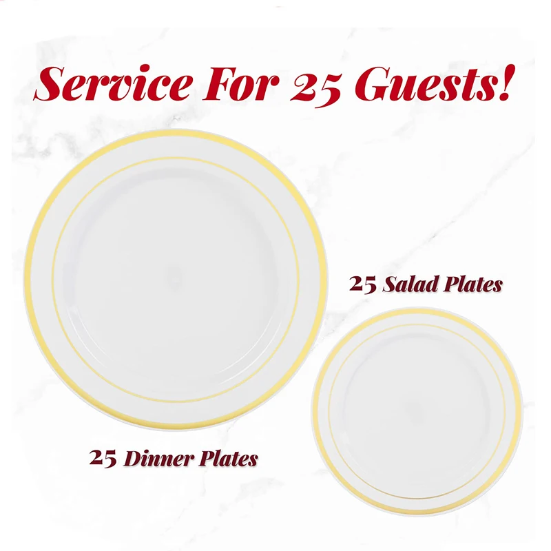 China wholesale High Quality disposable silverware gold rim plastic plates