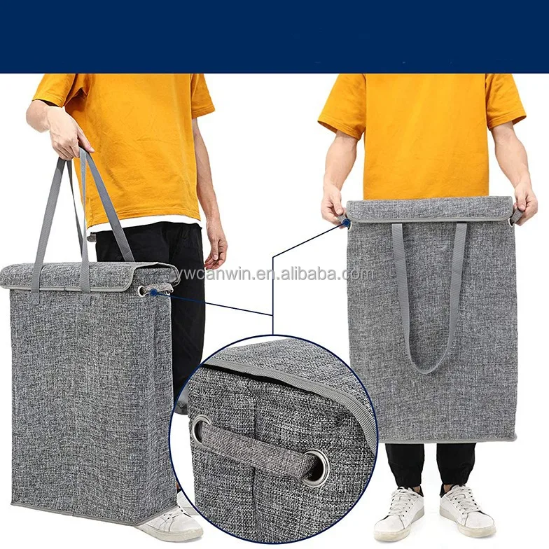 Laundry Hamper with Lid Tall Collapsible Laundry Basket Clothes Hamper Bag Printing Used Clothing Canvas Poly Bag Single Round