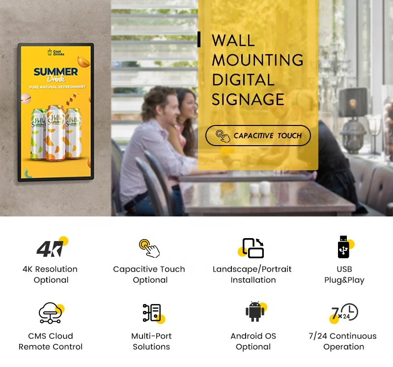 Wall mount android tablet screen interactive touch monitor screen advertising lcd display