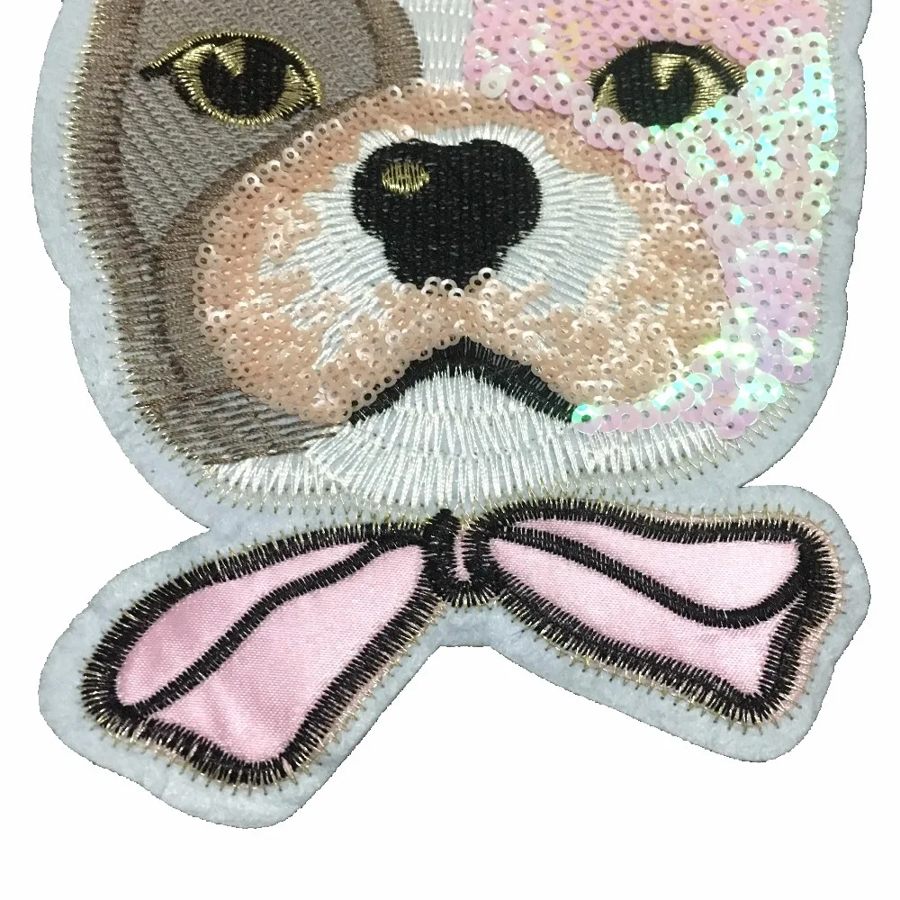 25 x 20cm Sequins Dog Patch Embroidery Patches for Clothes DIY Garment Accessories Big Motifs Sequin Fabric Sewing Appliques