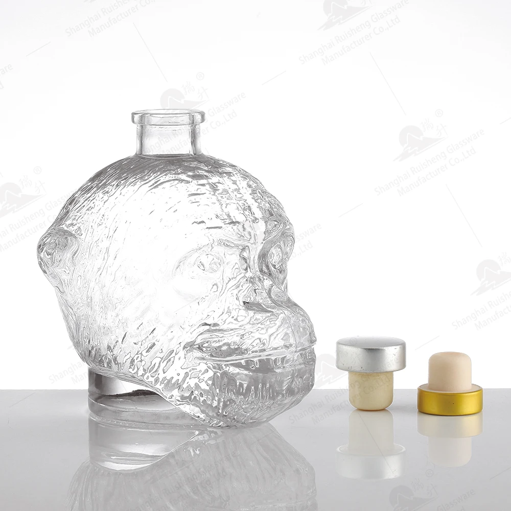 Fancy 700ml Orangutan Head Shaped Glass Bottle Ape Vodka Brandy Cognac Whisky Tequila  Bottle Vintage Spirits Liquor Container