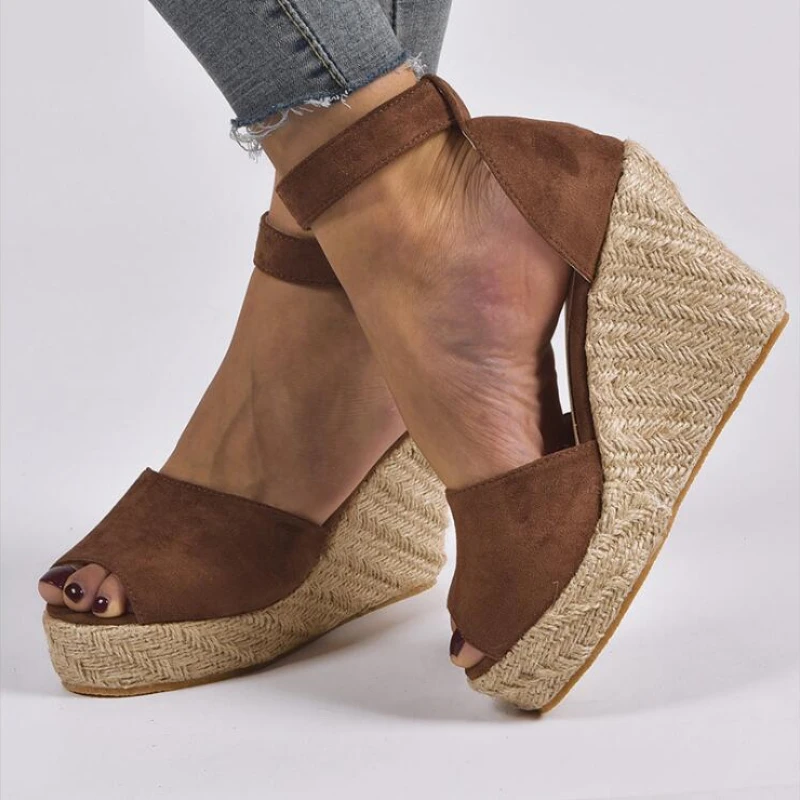 Woman Sandals Shoes Summer Wedges Pumps High Heels Platform Peep Toe Buckle Strap Fashion Breathable Gladiator Plus Size 34-43