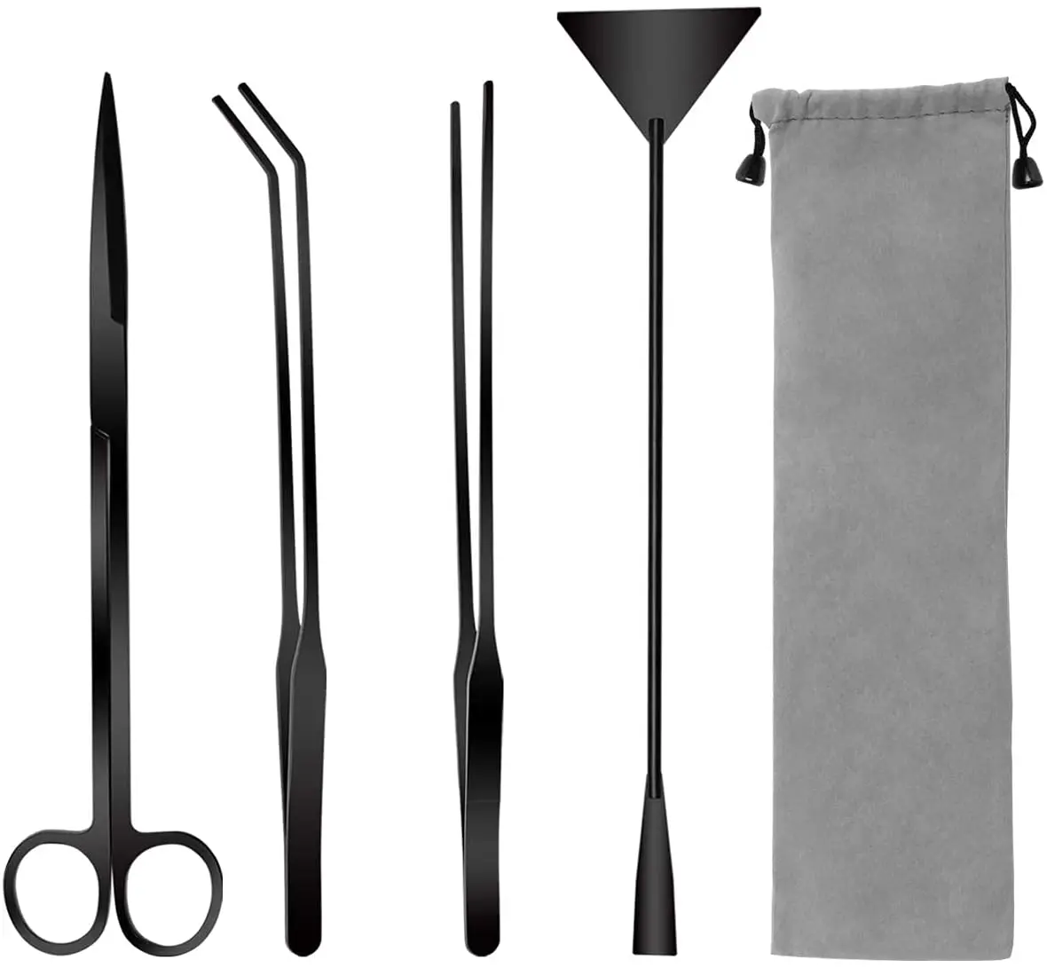 Aquarium Aquascape Tools Kit 4 in 1 Anti-Rust Aquatic Plant Aquascaping Tool Stainless Steel Black Tweezers Scissors Spatula