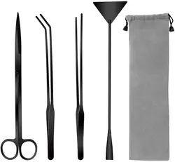 Aquarium Aquascape Tools Kit 4 in 1 Anti-Rust Aquatic Plant Aquascaping Tool Stainless Steel Black Tweezers Scissors Spatula