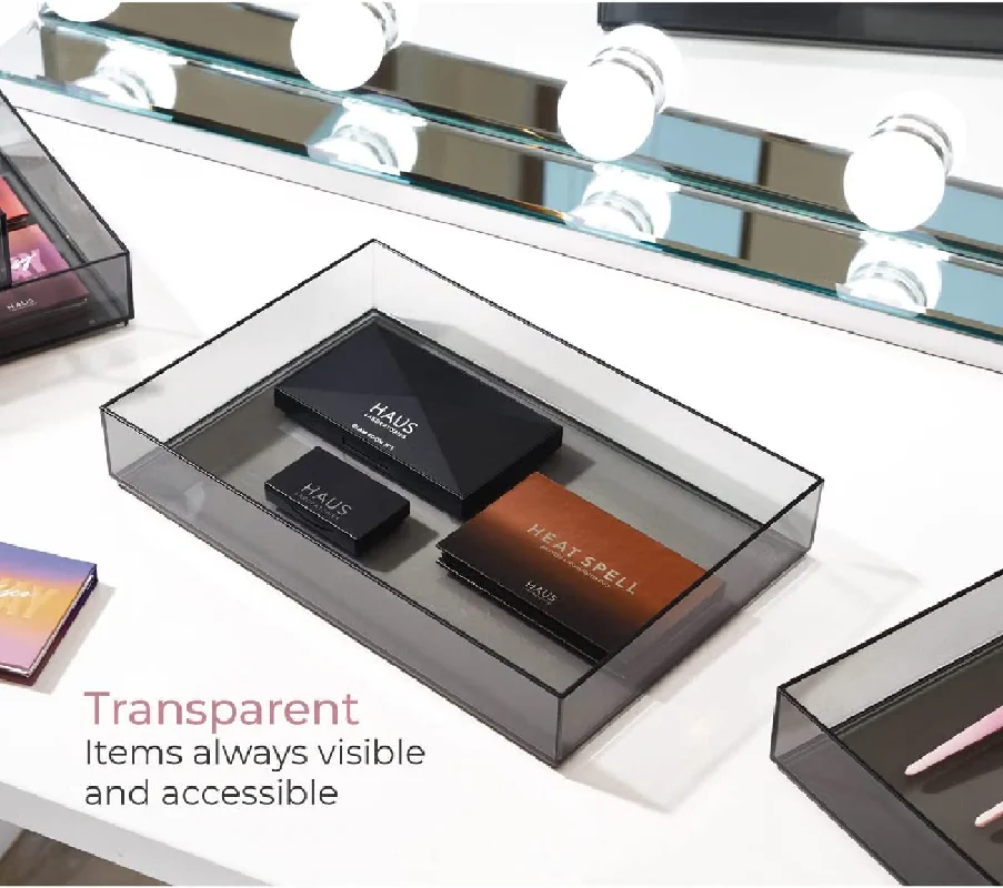 Smoke/Matte Black Cosmetic Drawer Organizer Acrylic Serving Tray For Hotel And Home