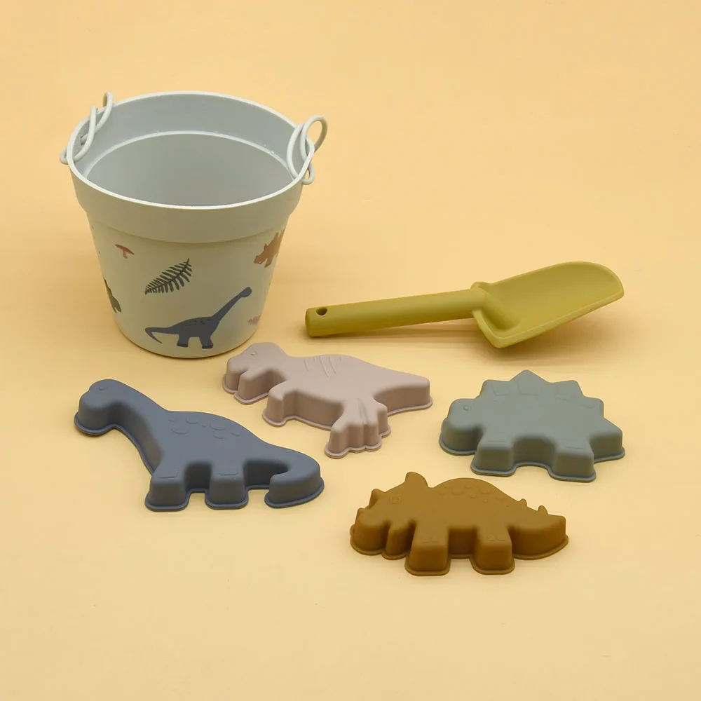 Modern Baby Travel Friendly Sand Beach 7pcs Set Toys Kids Bucket Shovel Bag 3D Marine Theme Molds Toddlers Silicone Beach Toys