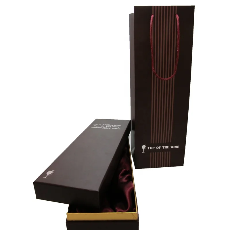 Eco-friendly Custom Design Printed Logo Low Price Chinese Manufacturer Grey Paper Wine Packing Box with Bags Wine Packing