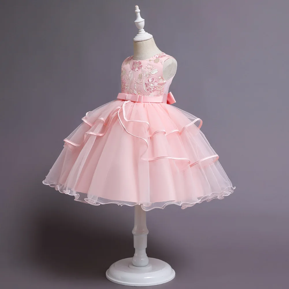 CTY5810 New summer wholesale sleeveless elegant boutique embroidery princess wedding party kids for girls baby dress 8years