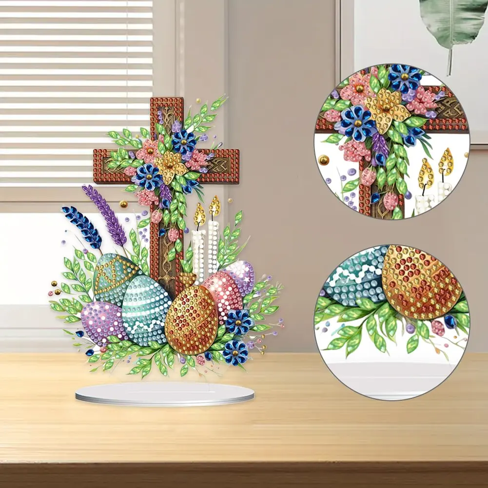Acrylic Cross Flower Easter Egg  5D DIY Craft Ornament