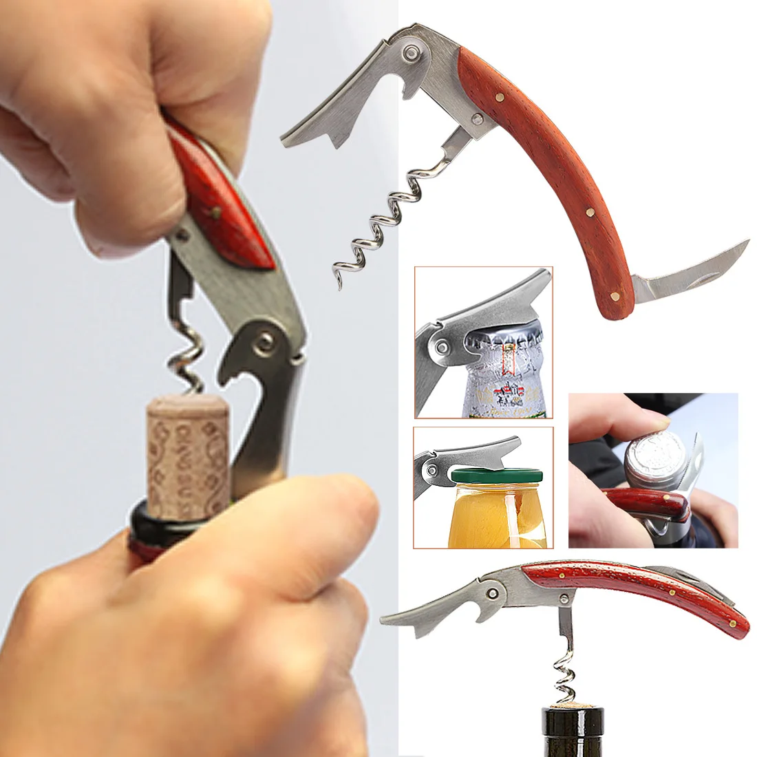 Corkscrew Set Bar Accessories 5 Pieces Metal Wine Bottle Opener Set Stainless Steel Bottle Shape Wine Corkscrew Gift Set